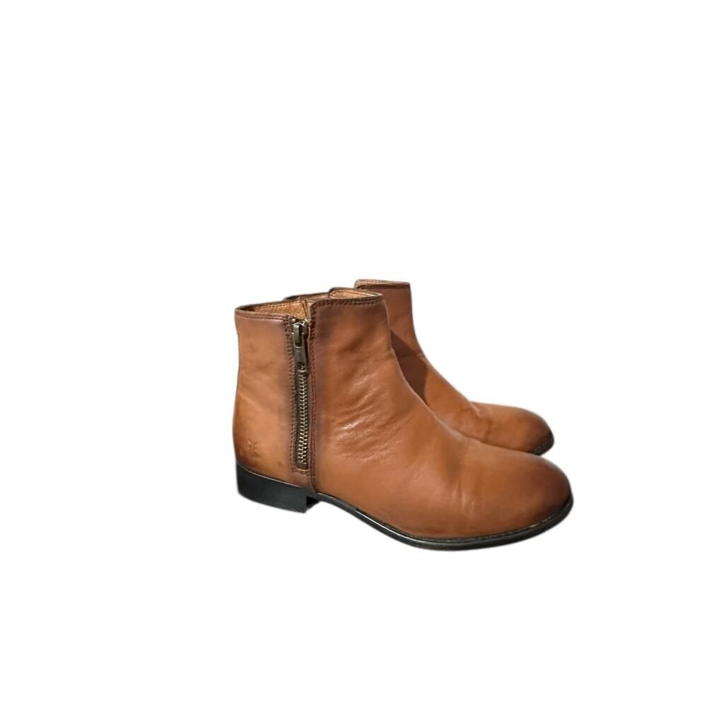 Frye Carly Brown Chelsea Heeled Boots US 5.5 B Double Zip Short Leather Booties